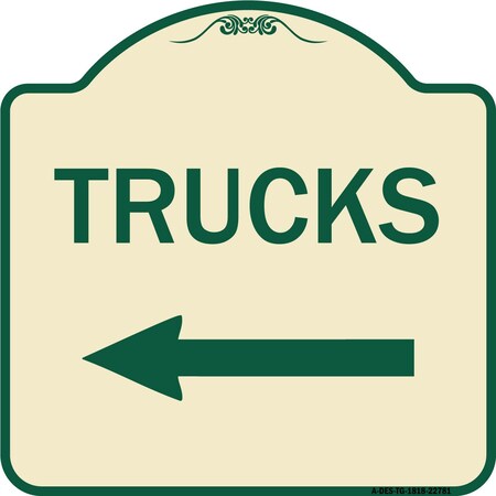 Signmission Trucks Trucks With Left Arrow Heavy-Gauge Aluminum Architectural Sign, 18" x 18", TG-1818-22781 A-DES-TG-1818-22781